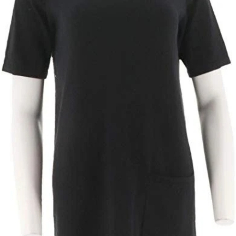 Joan Rivers Sweater Knit Tunic Elbow Slvs Pockets Boat Neck Black 1X NEW A293989